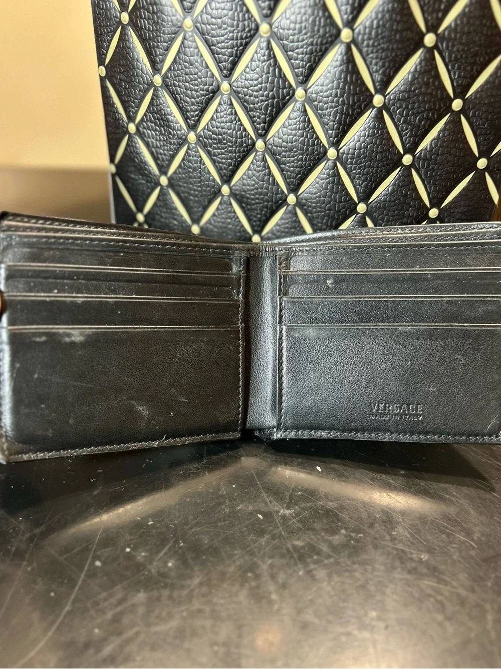 SALE Versace Black Leather Wallet with Gold Medusa Studs